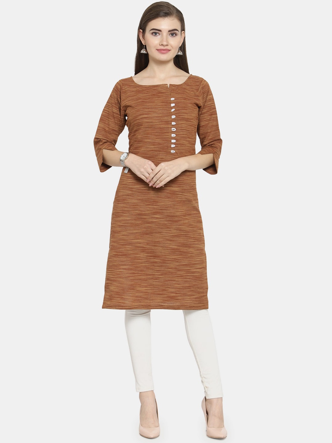 

Sayesha Women Khaki Brown Solid Cotton Kurta