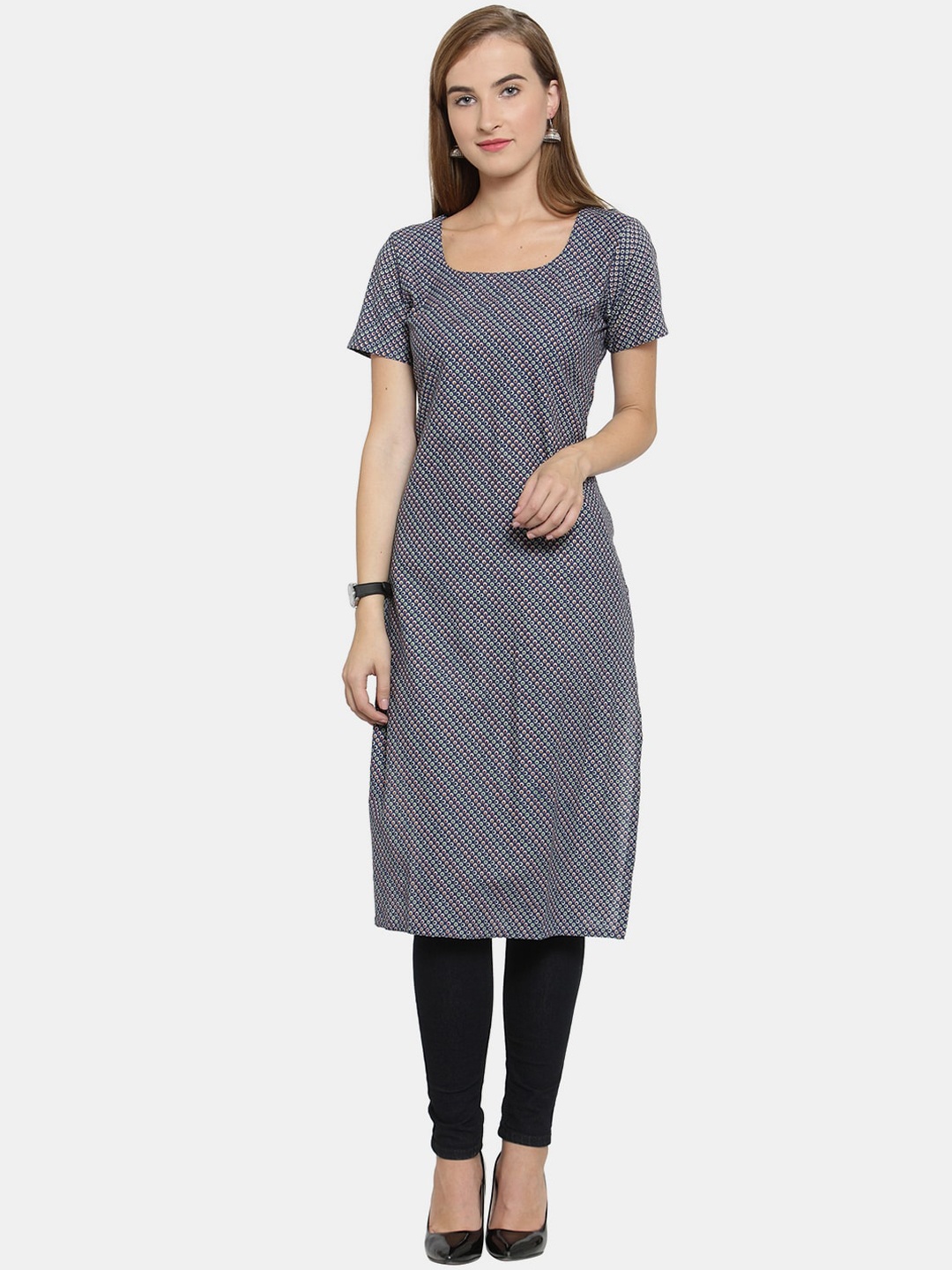 

Sayesha Women Blue & Grey Printed Cotton Straight Kurta