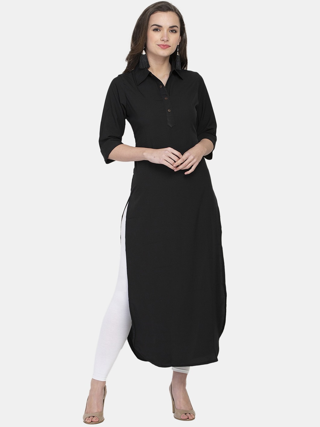 

Sayesha Women Black Solid Shirt Collar Crepe Kurta