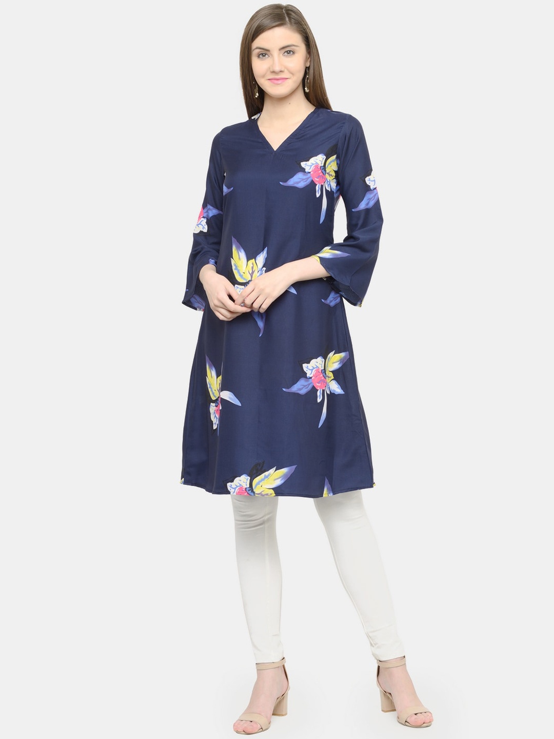 

Sayesha Women Blue Floral Embroidered Crepe Kurta