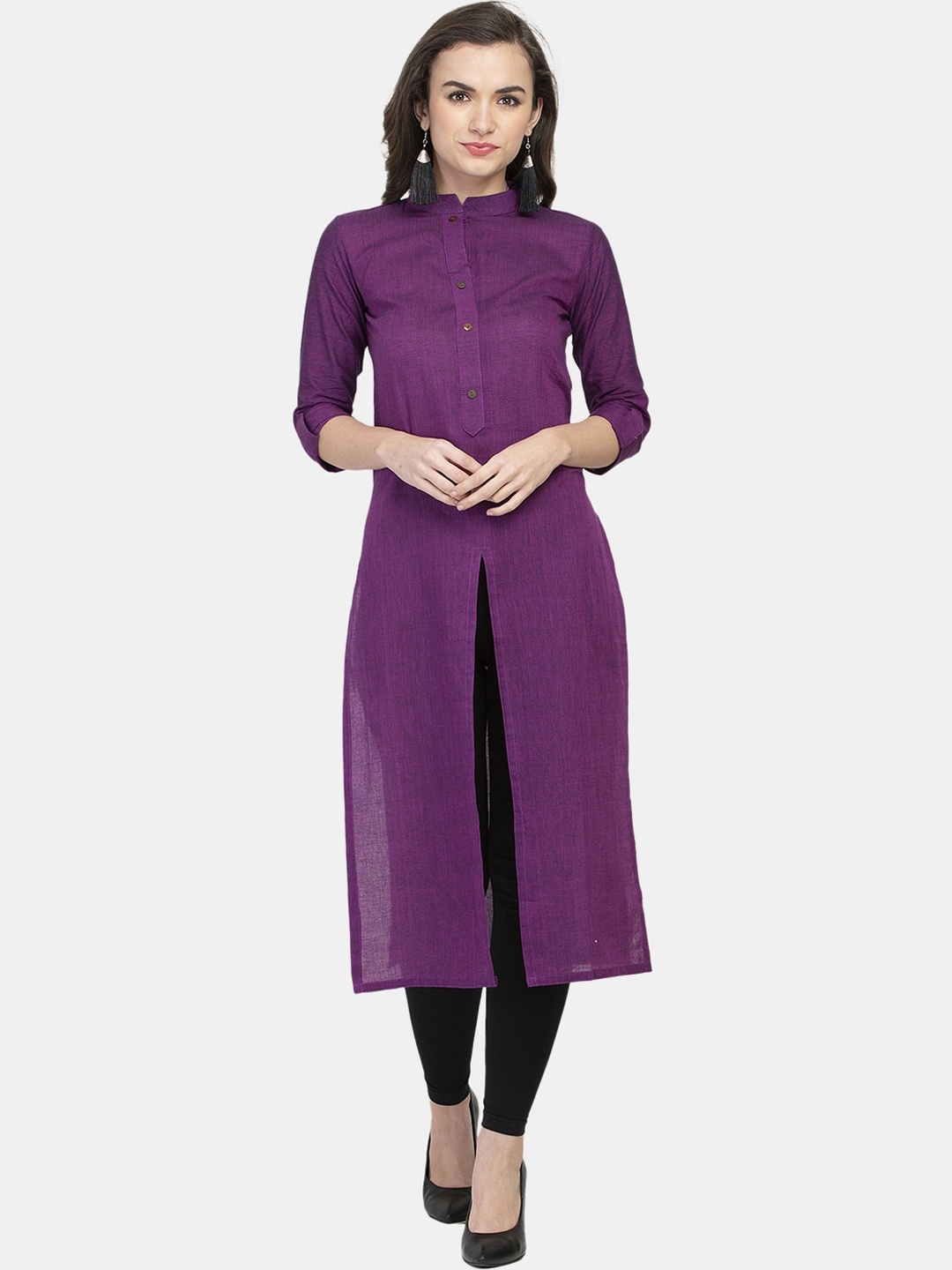

Sayesha Women Purple Solid Front Slit Cotton Kurta