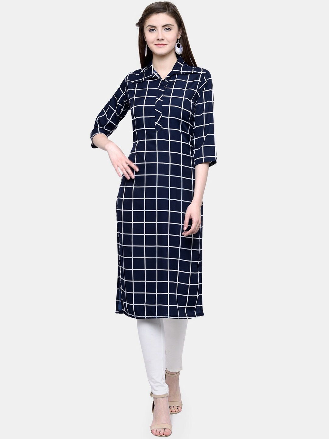 

Sayesha Women Blue Checked Thread Work Crepe Kurta