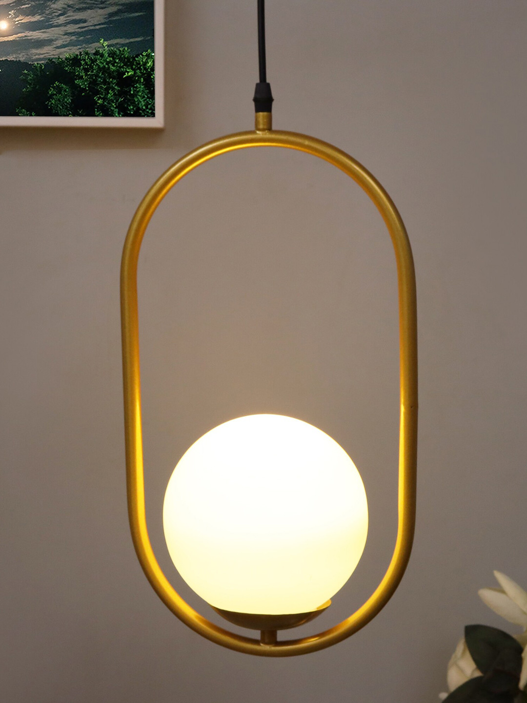 

Homesake Gold-Toned Frosted Glass Mid Century Modern Ceiling Lamp