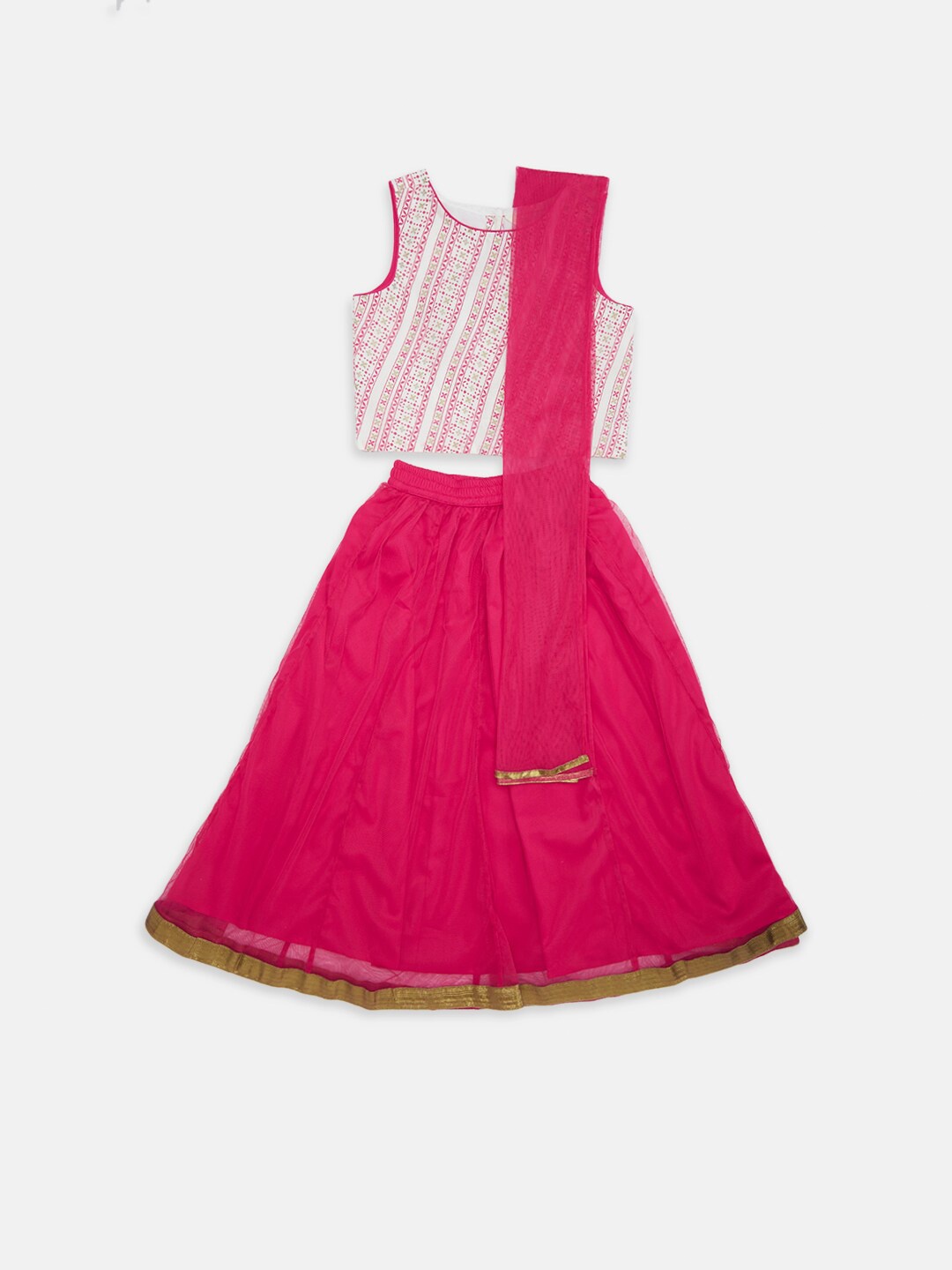 

AKKRITI BY PANTALOONS Girls Off White & Magenta Printed Lehenga Choli With Dupatta