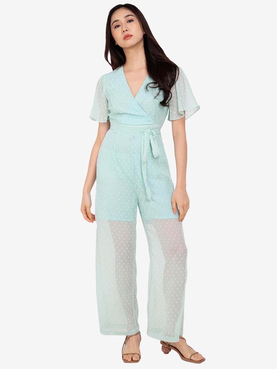 

ZALORA BASICS Sea Green Semi Sheer Basic Jumpsuit