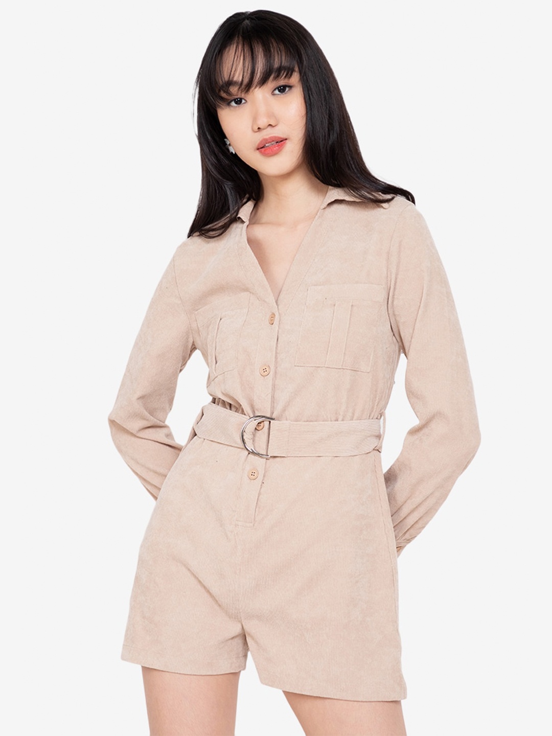 

ZALORA BASICS Beige Corduroy Playsuit
