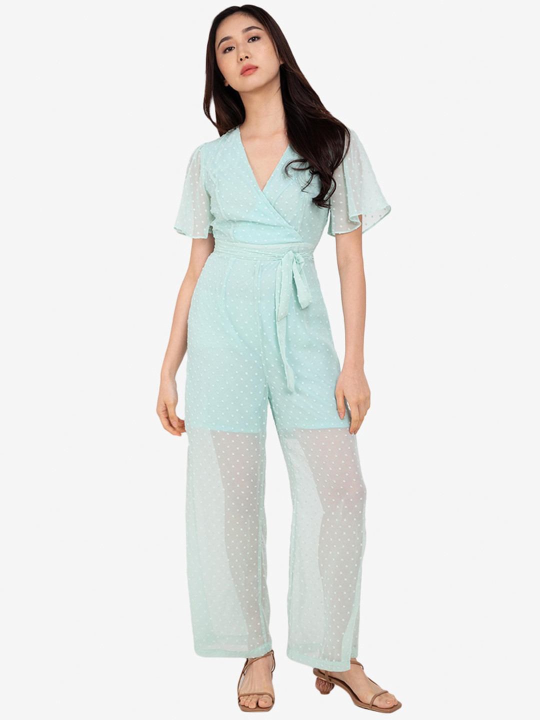 

ZALORA BASICS Turquoise Blue Wrap Bodice Jumpsuit