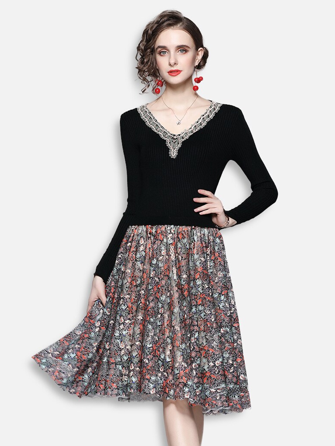 

JC Collection Black Floral Lace Detail Dress