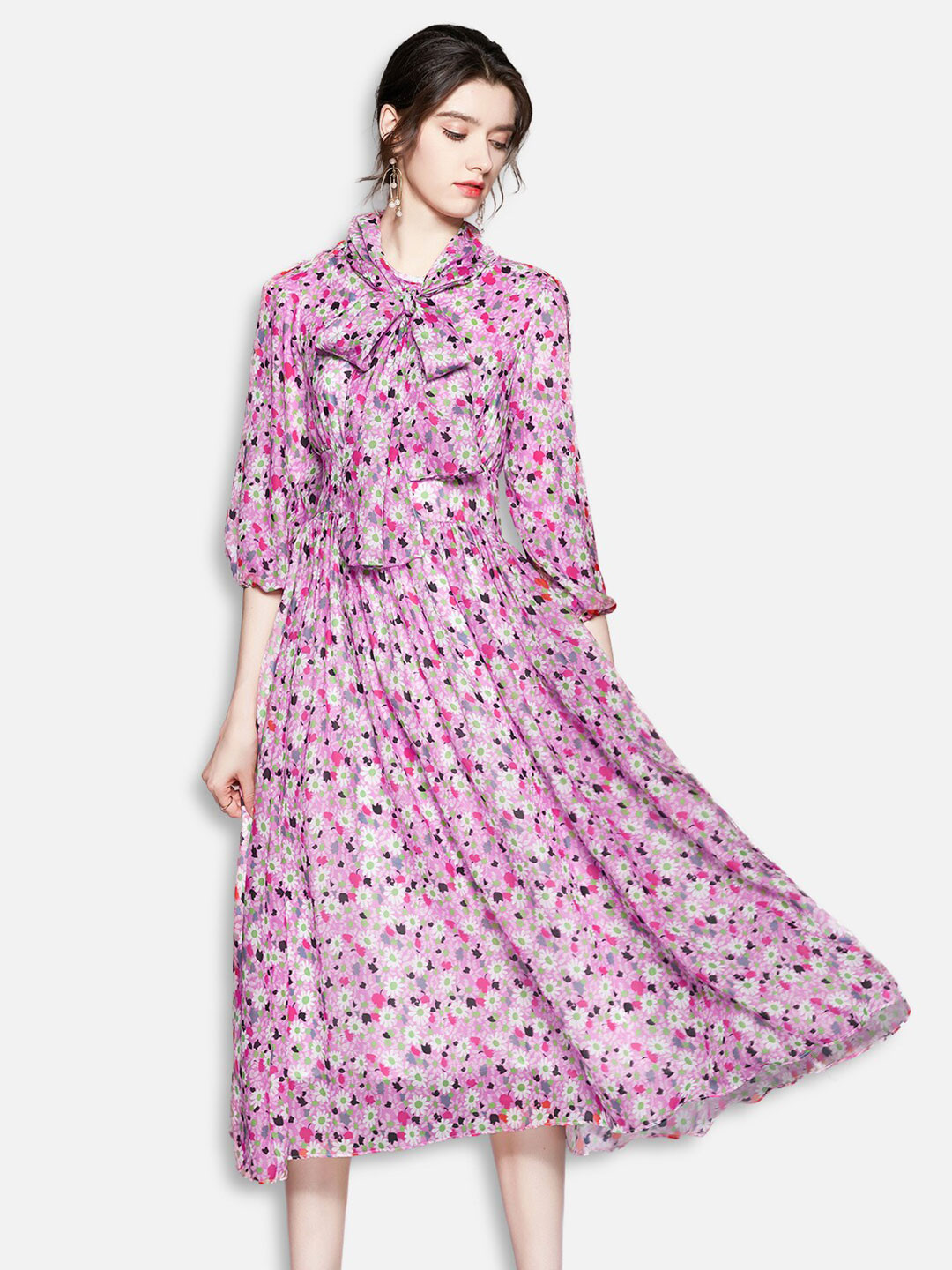 

JC Collection Women Multicoloured Floral Tie-Up Neck Fit & Flare Dress, Multi
