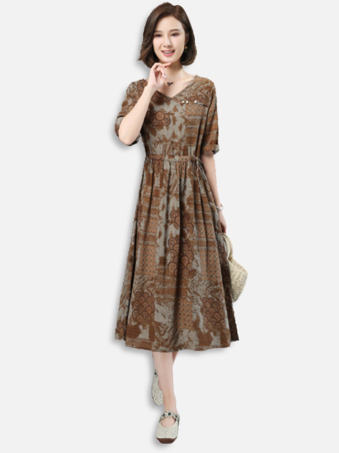 

JC Collection Brown Ethnic Motifs Ethnic Midi Dress