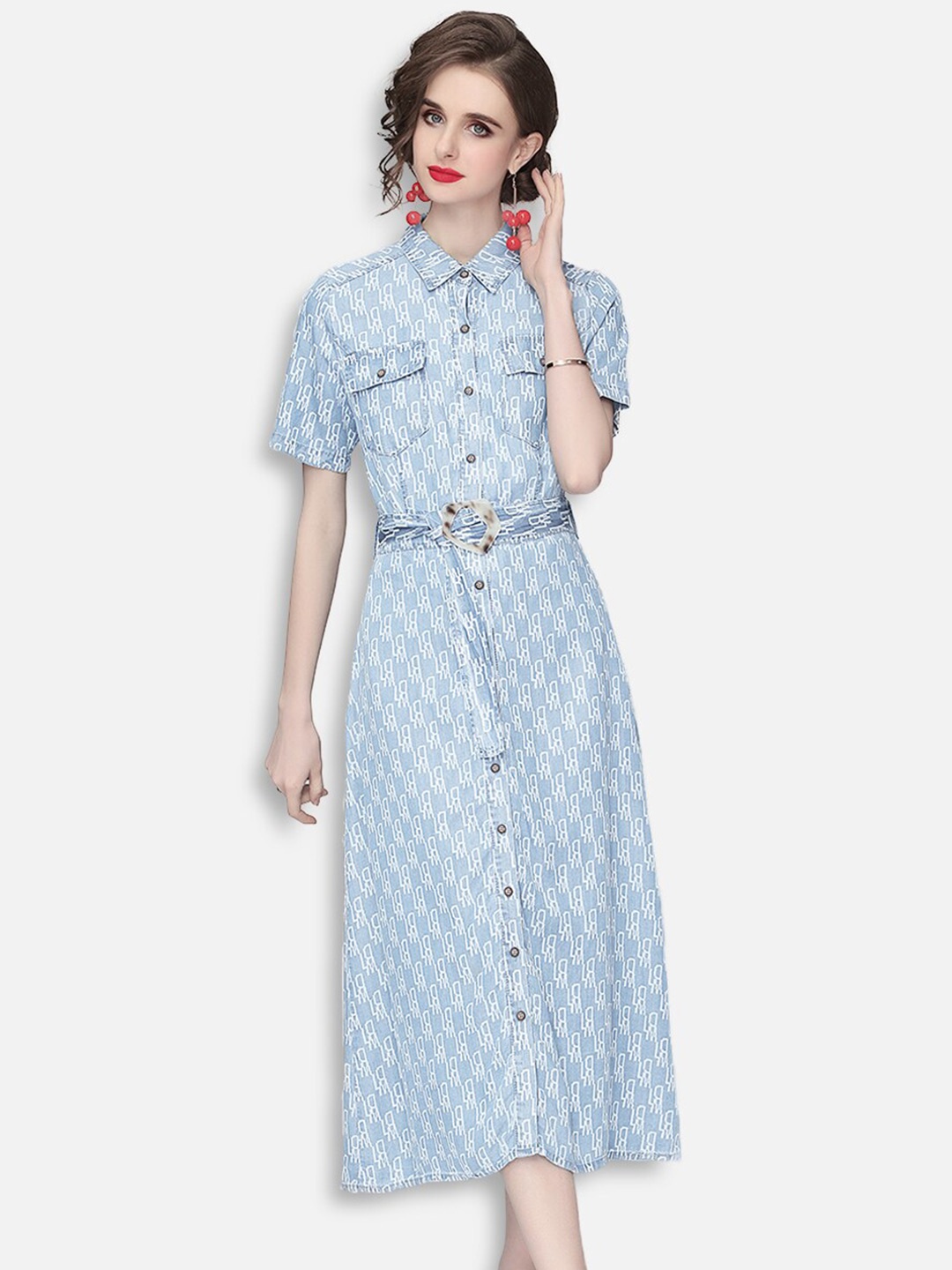 

JC Collection Blue Shirt Midi Dress