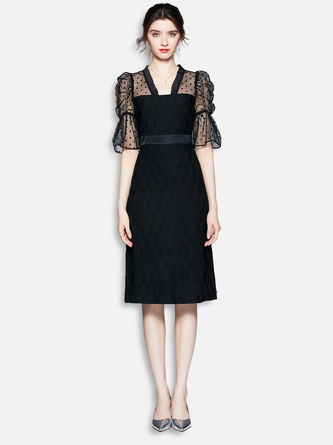 

JC Collection Women Black Self Design Sheath Dress