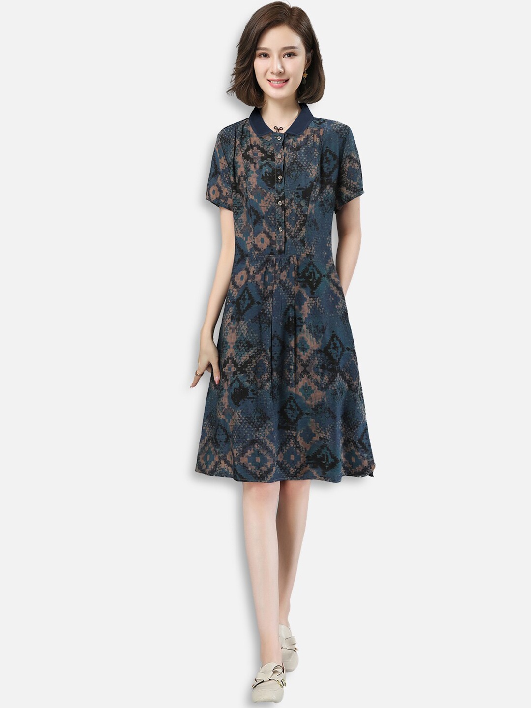 

JC Collection Navy Blue & Black A-Line Dress