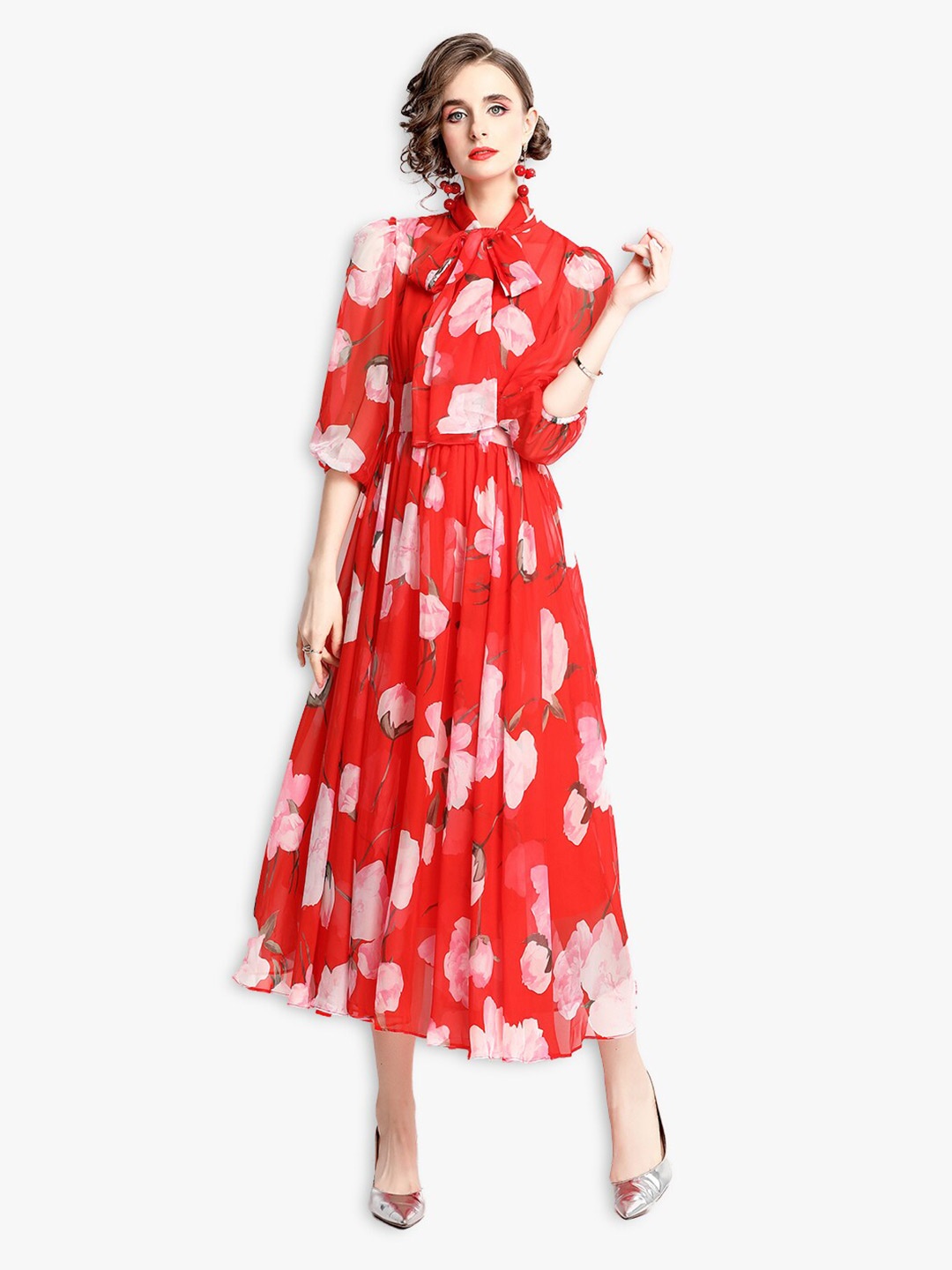 

JC Collection Red Floral Midi Dress