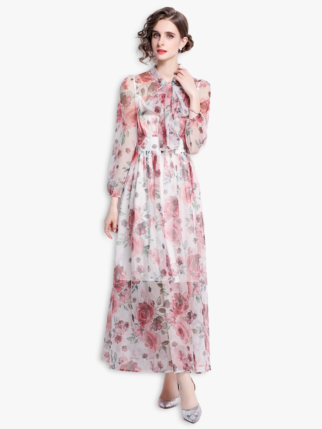 

JC Collection Pink & White Floral Maxi Dress