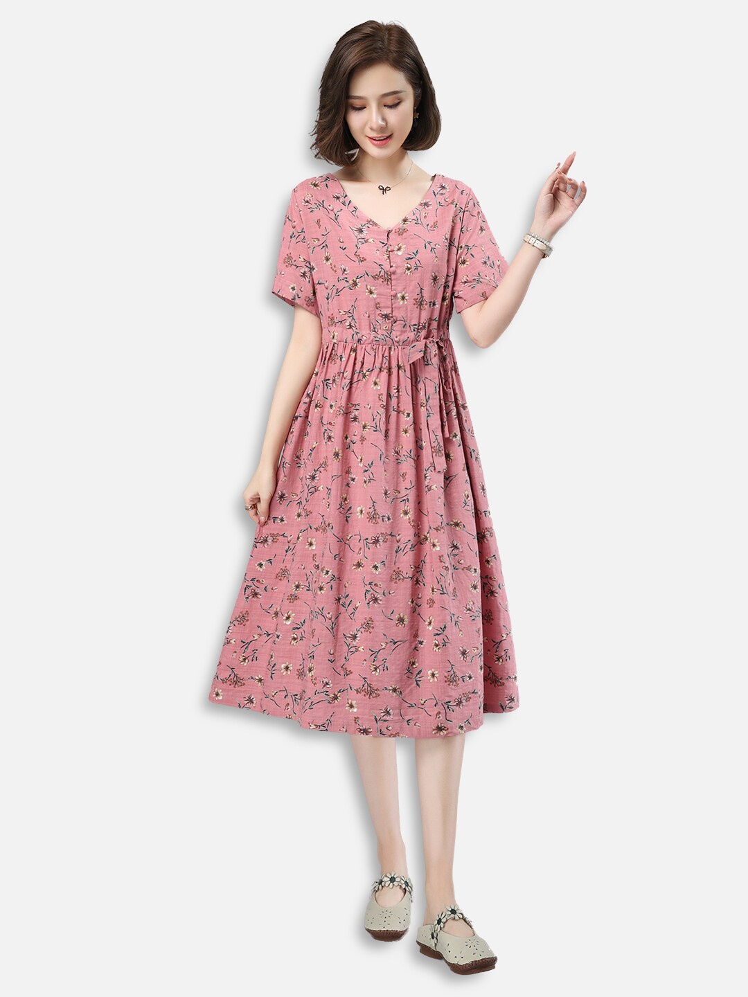 

JC Collection Pink Floral A-Line Midi Dress