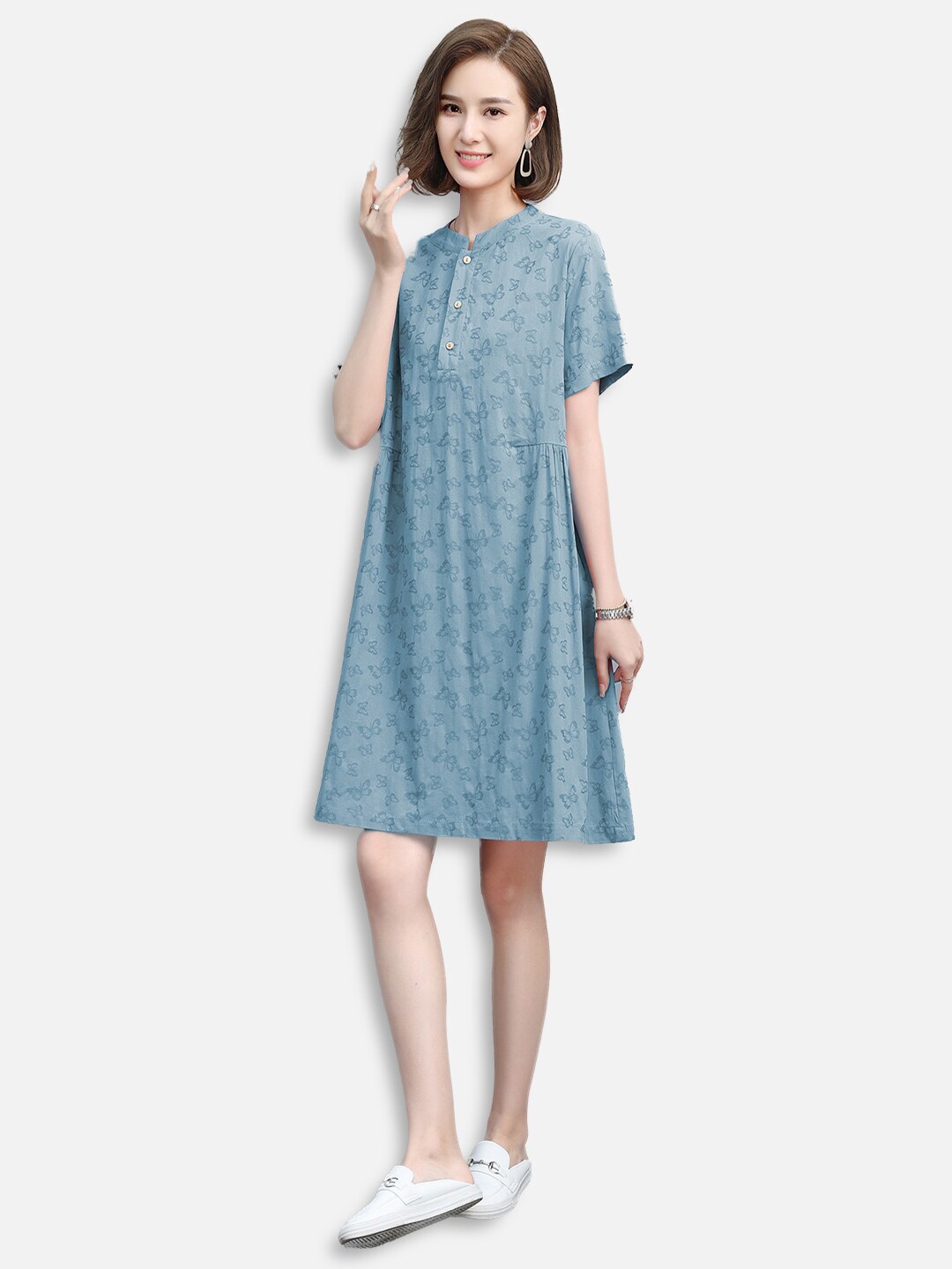 

JC Collection Blue Floral Printed A-Line Dress