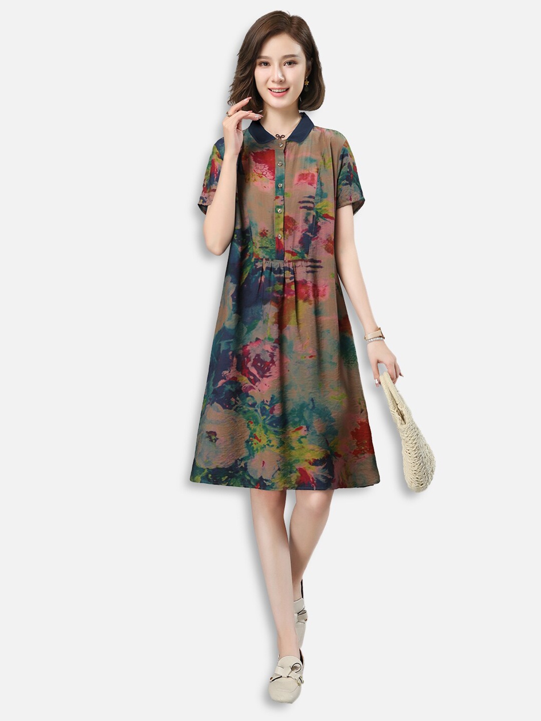 

JC Collection Green & Red Abstract Printed A-Line Dress