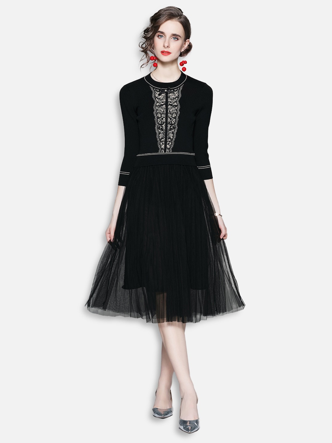 

JC Collection Black A-Line Midi Dress