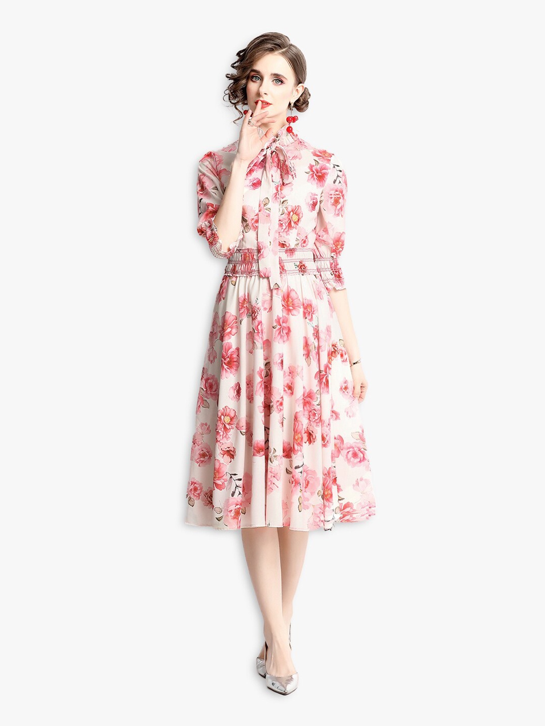 

JC Collection White & Pink Floral Midi Dress