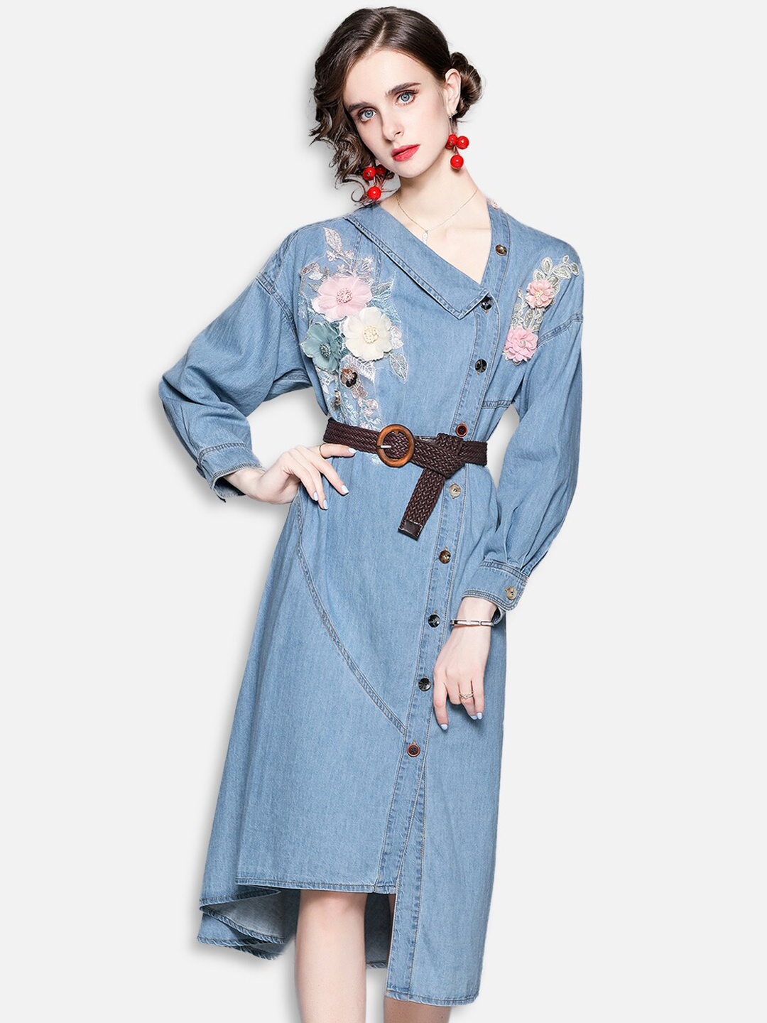 

JC Collection Women Blue & Red Floral A-Line Dress