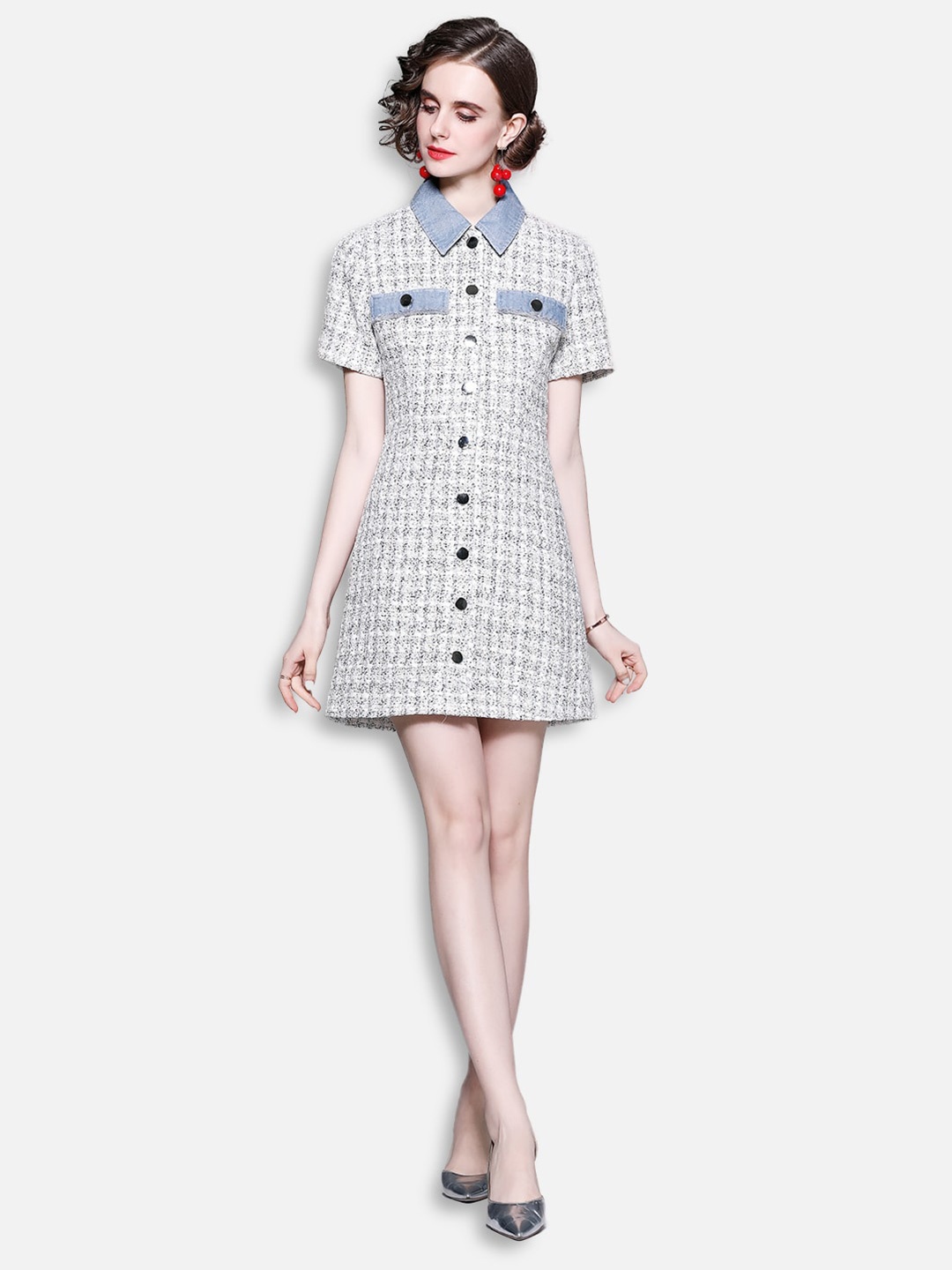 

JC Collection White & Blue Checked Shirt Mini Dress