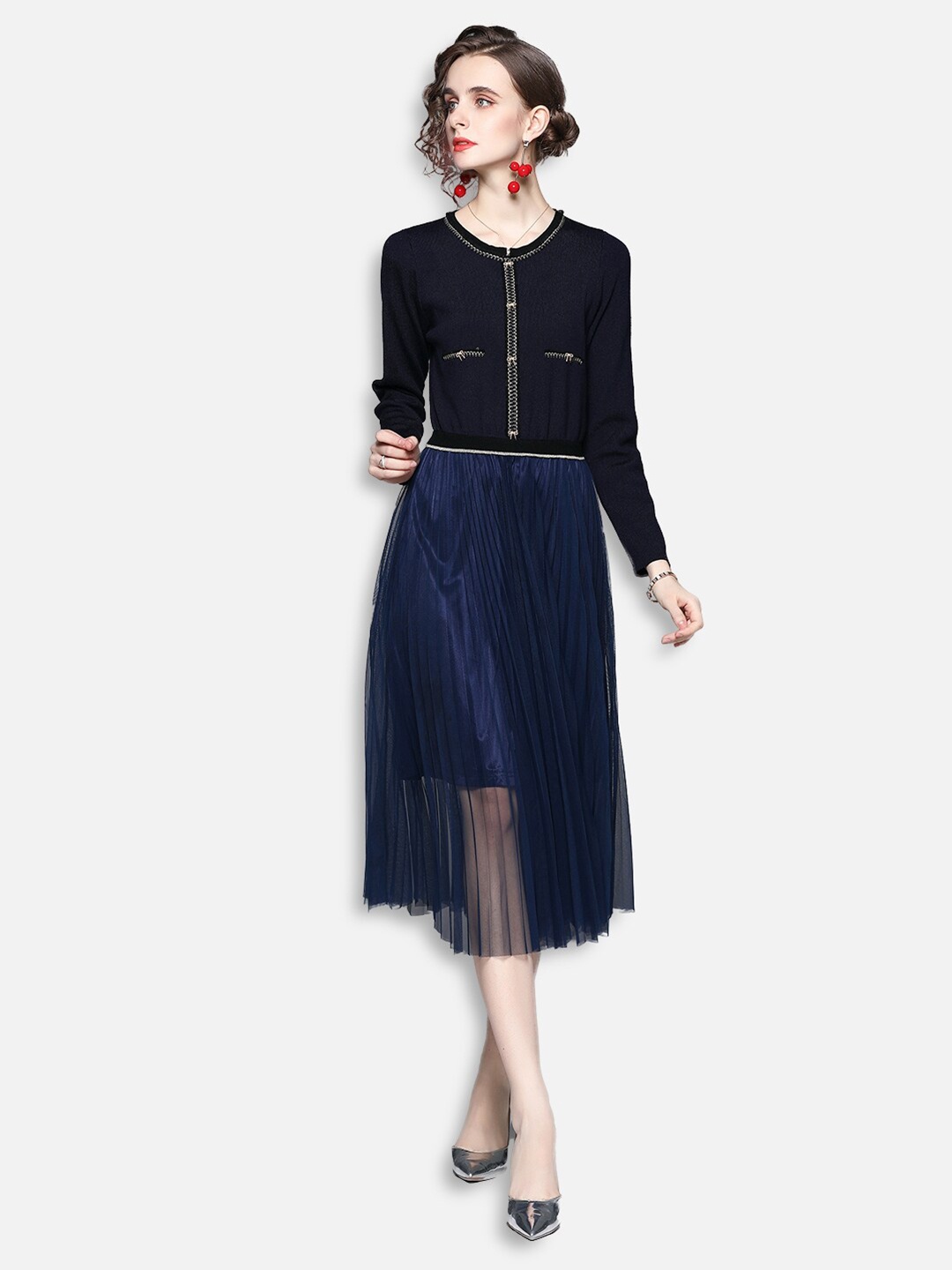 

JC Collection Navy Blue Solid Fit & Flare Midi Dress