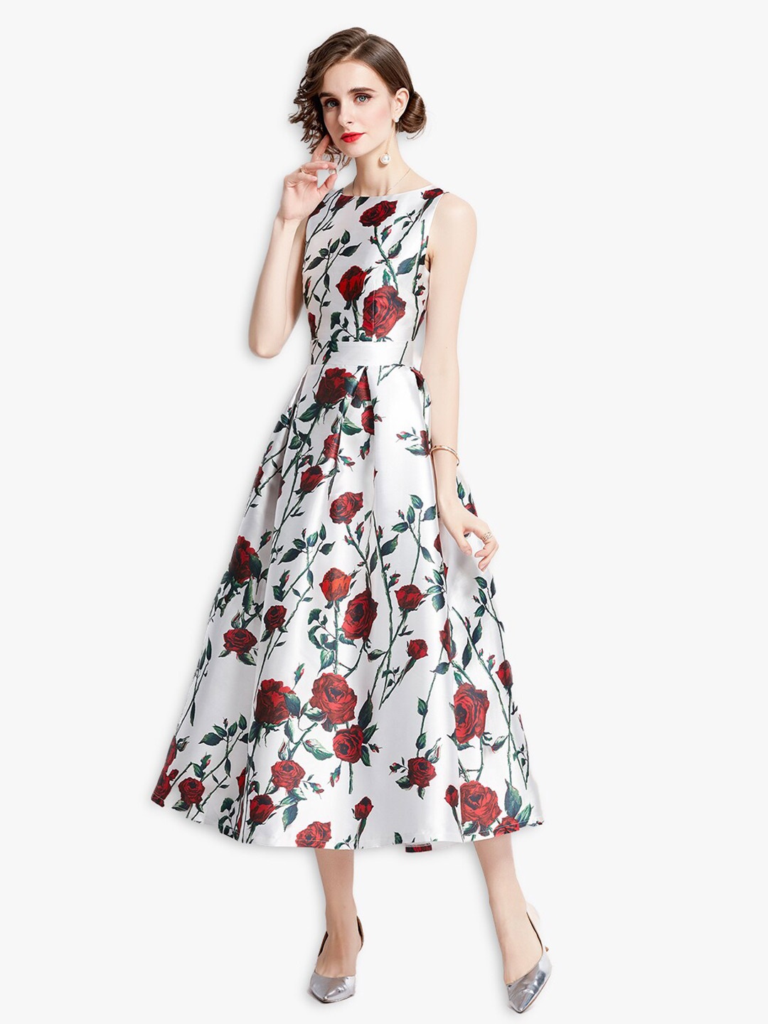 

JC Collection White & Red Floral Midi Dress
