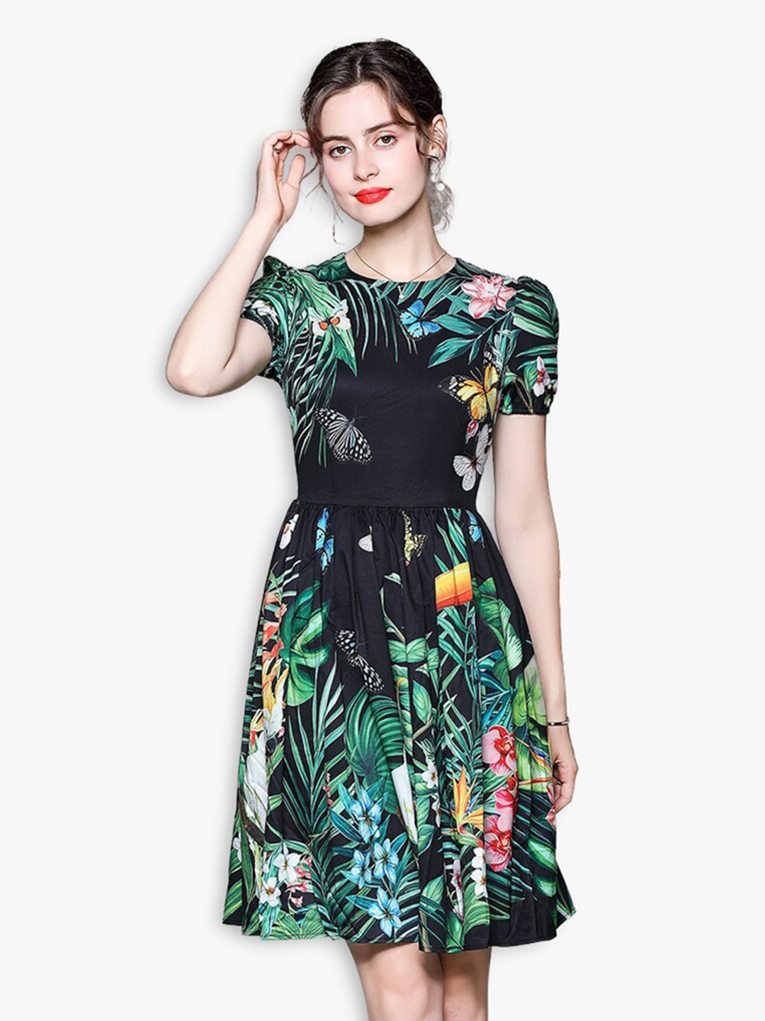 

JC Collection Multicoloured Floral Puff Sleeves Dress, Multi