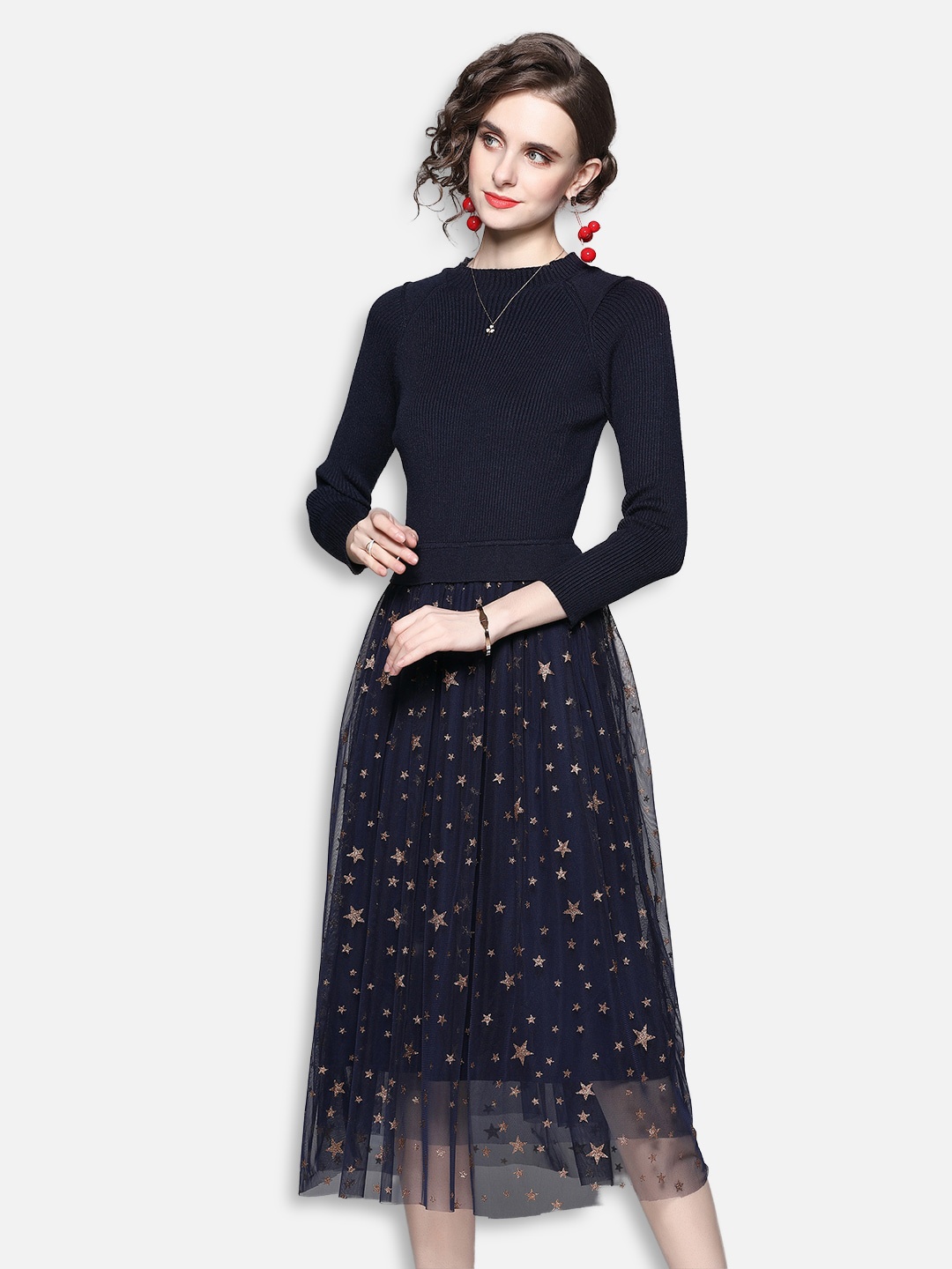 

JC Collection Women Navy Blue Midi Dress