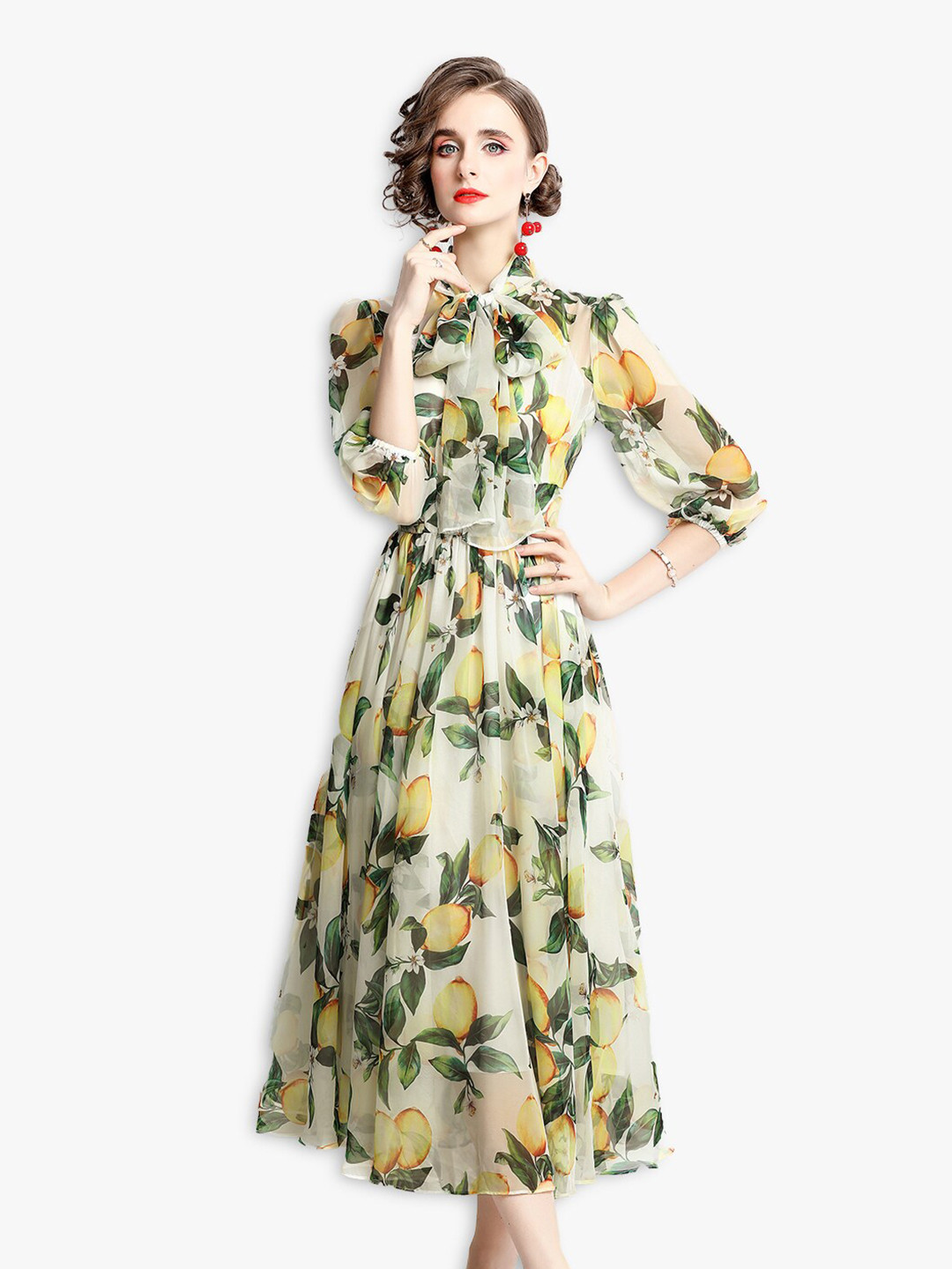 

JC Collection Green & Yellow Floral Printed Midi Dress