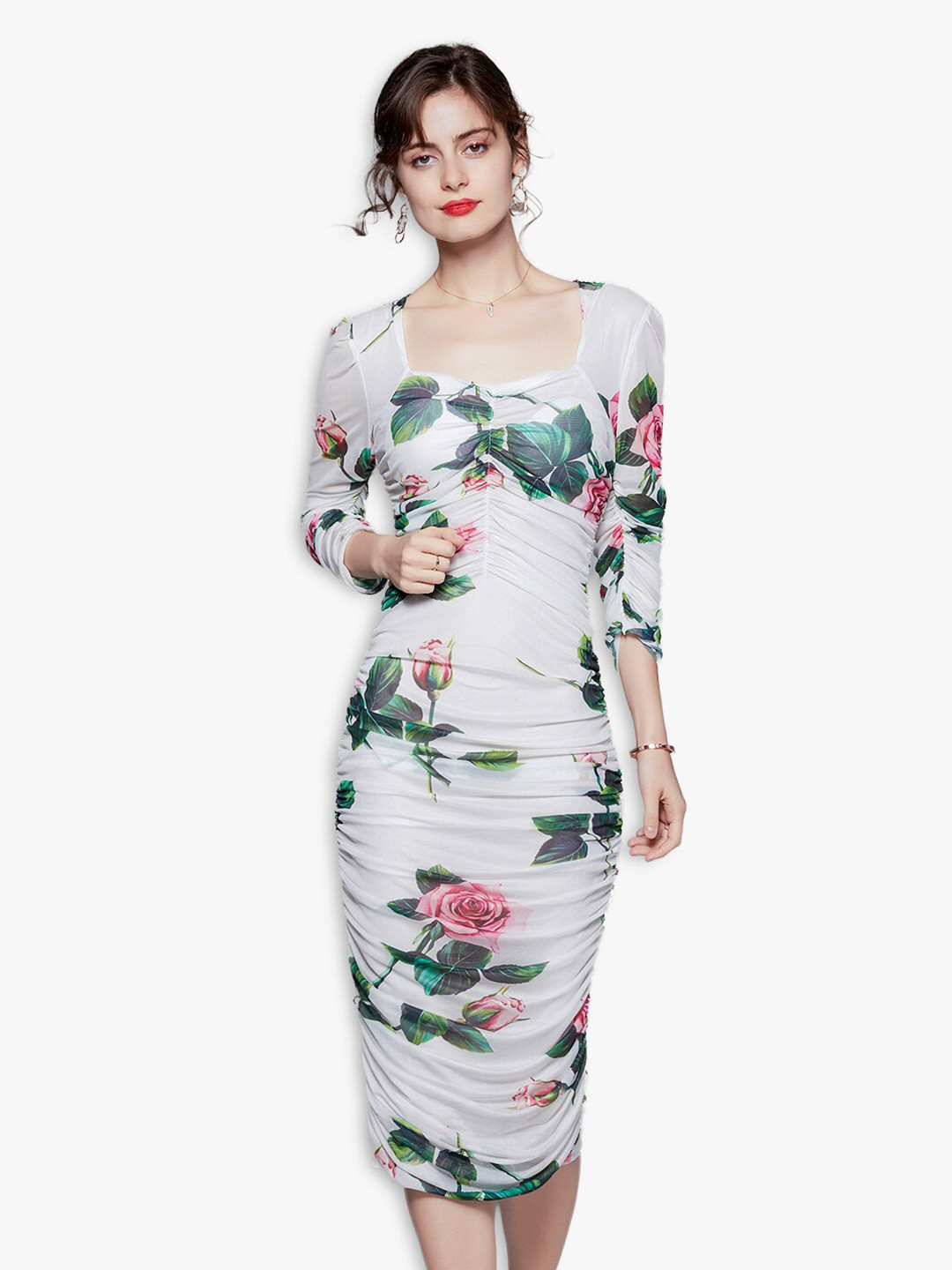 

JC Collection Women White Floral Sheath Midi Dress