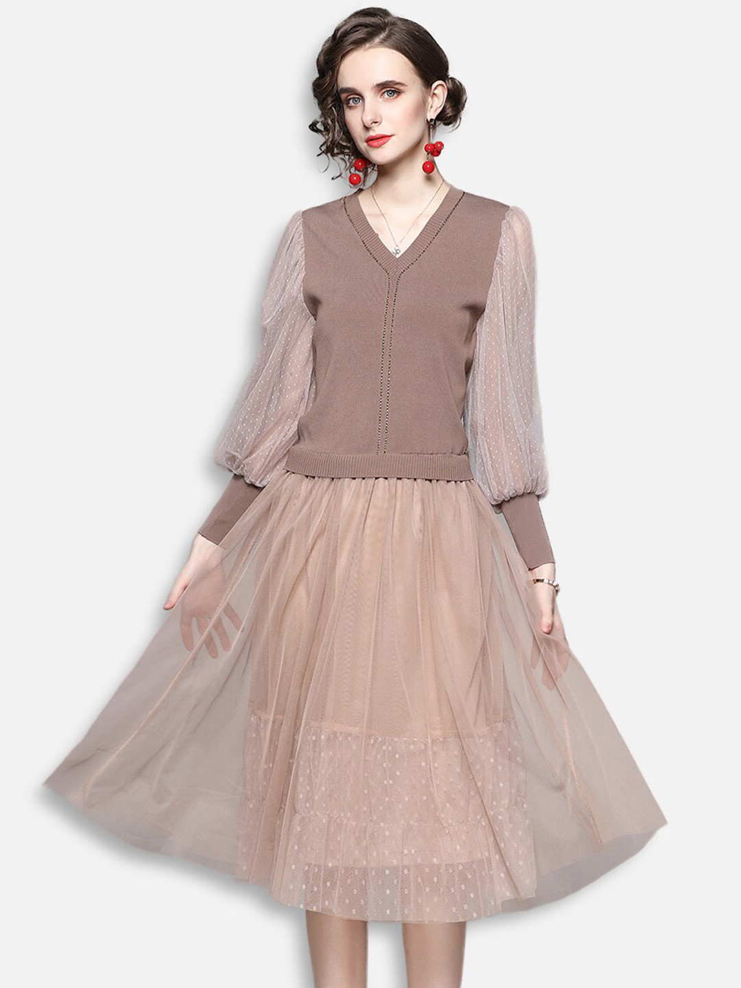 

JC Collection Coffee Brown A-Line Midi Dress