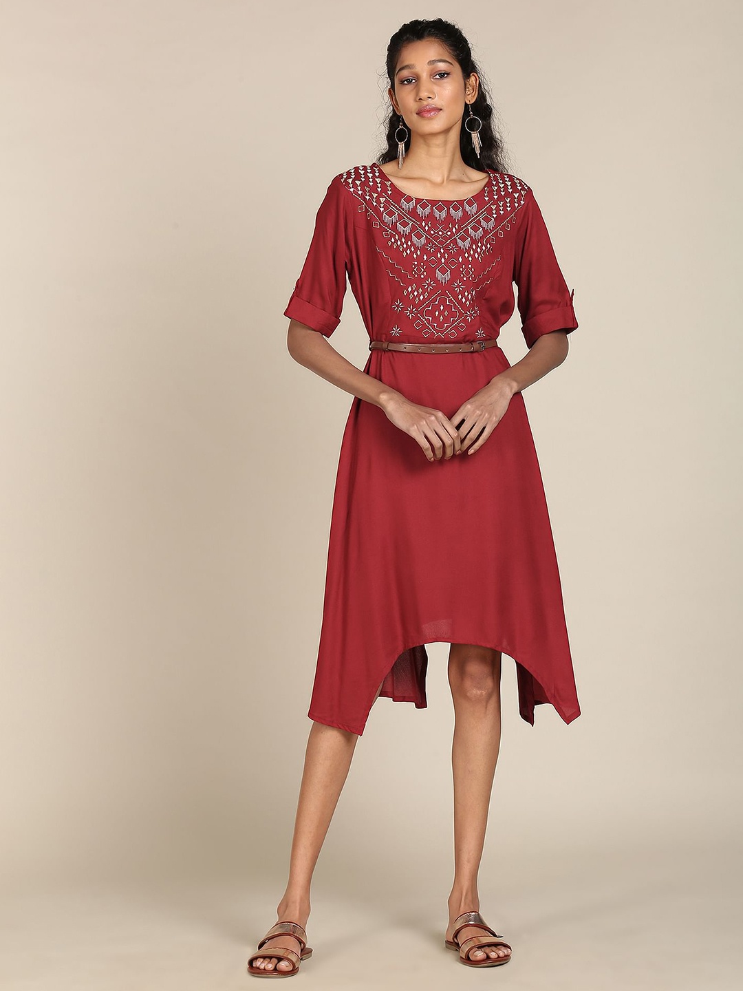 

Karigari Women Red & Gold-Toned Embroidered Dress