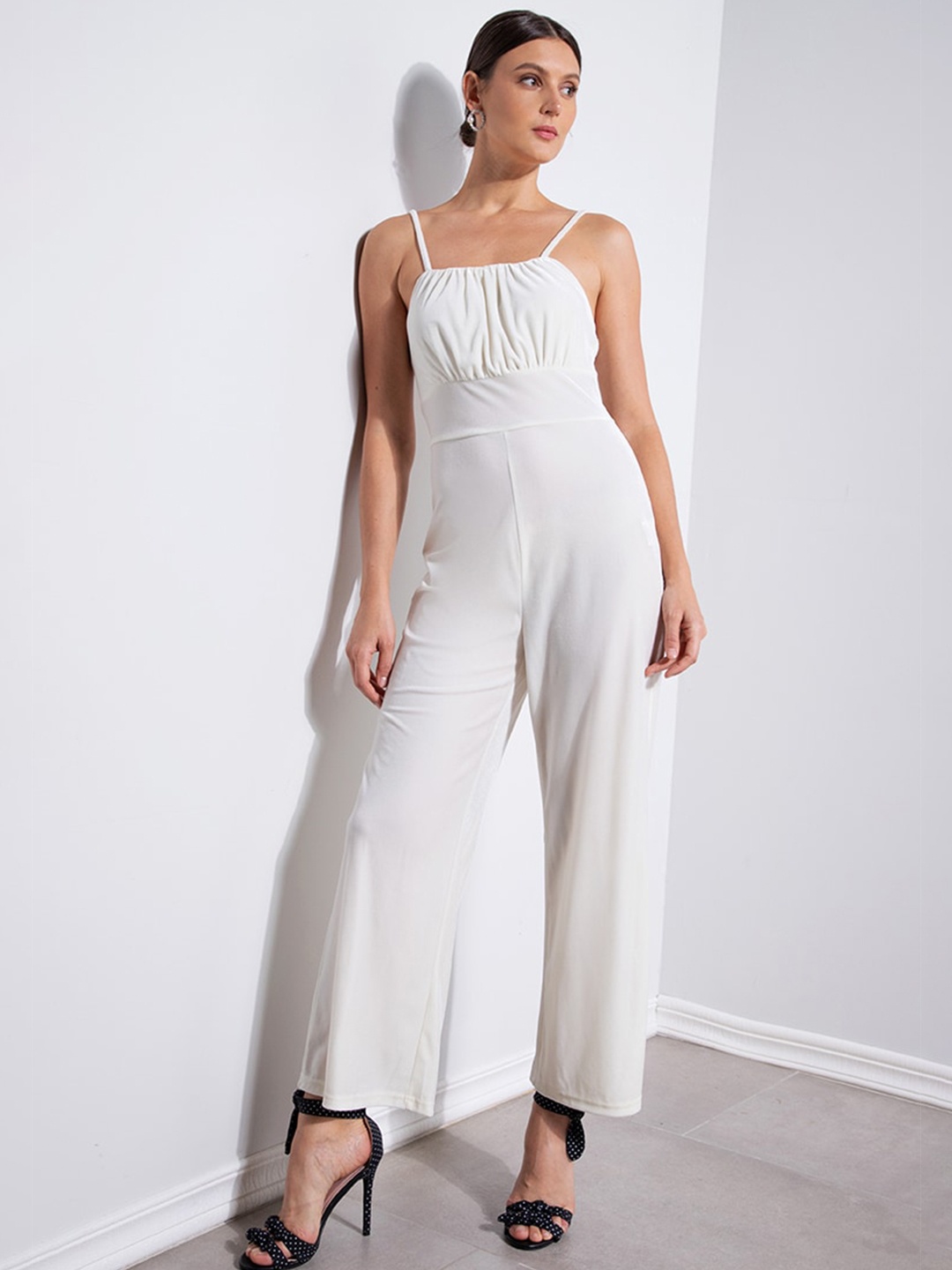 

ZALORA OCCASION White Velour Ruched Bustier Cami Jumpsuit