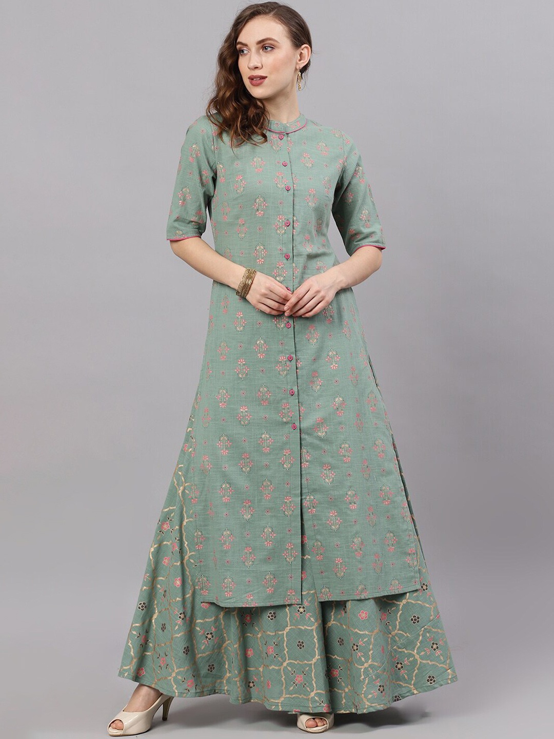 

Antaran Green Floral Printed Pure Cotton Kurti