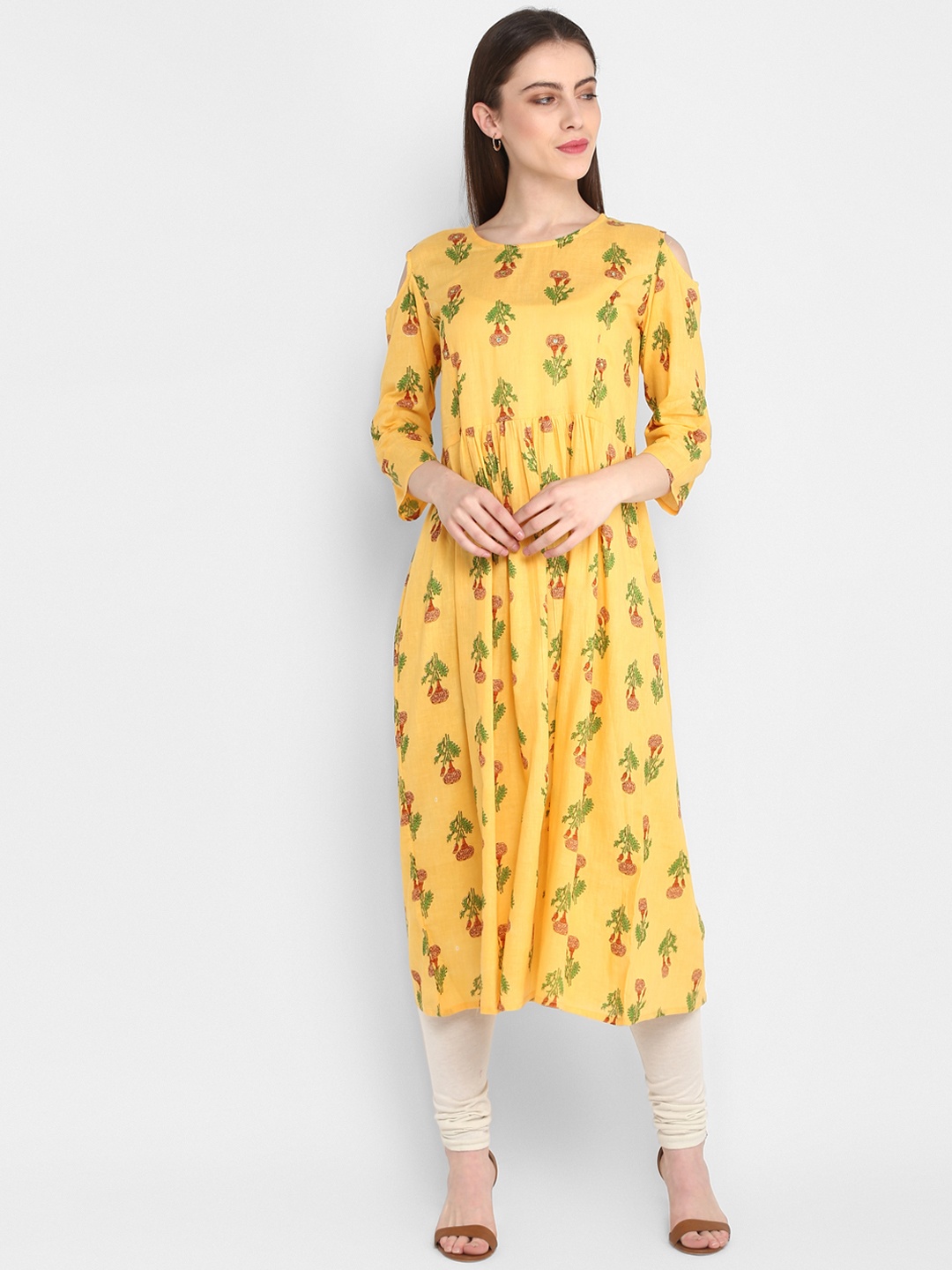 

antaran Women Yellow Floral Pure Cotton Printed Kurta