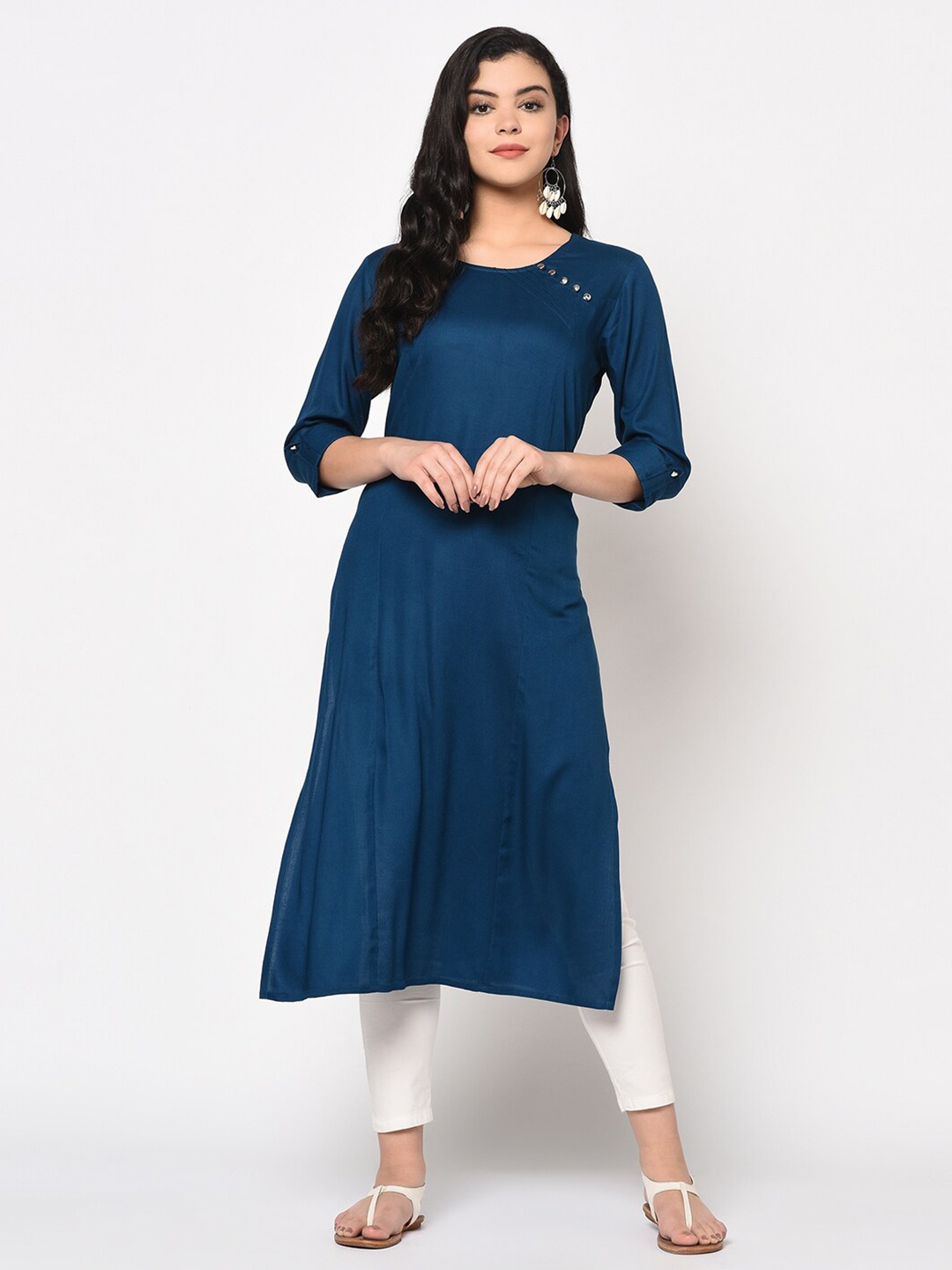 

Antaran Women Solid Dark Blue Kurti