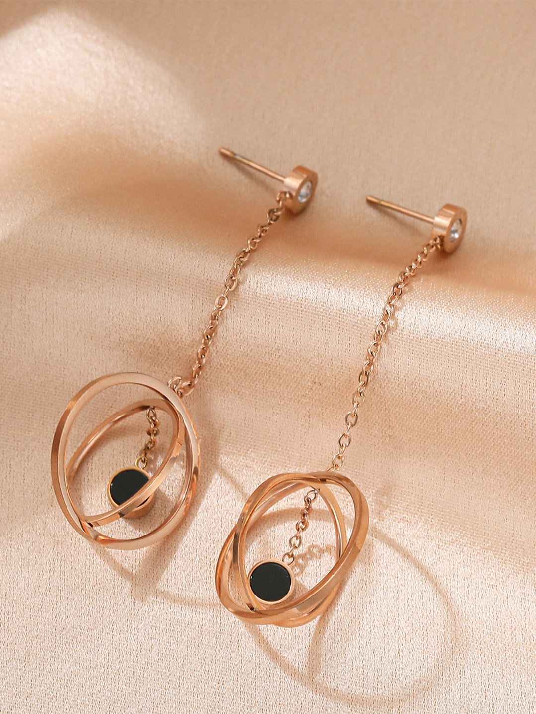 

Yellow Chimes Stainless Steel Rose Gold-Plated Quirky Crystal Drop Earrings
