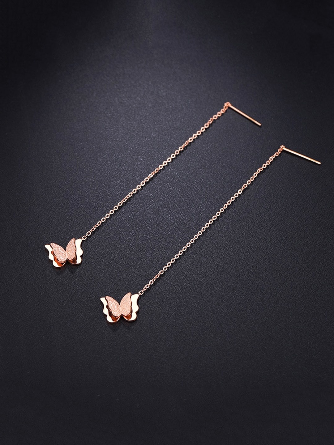 

Yellow Chimes Rose Gold Plated Stainless Steel Butterfly Designed Quirky Drop Earrings