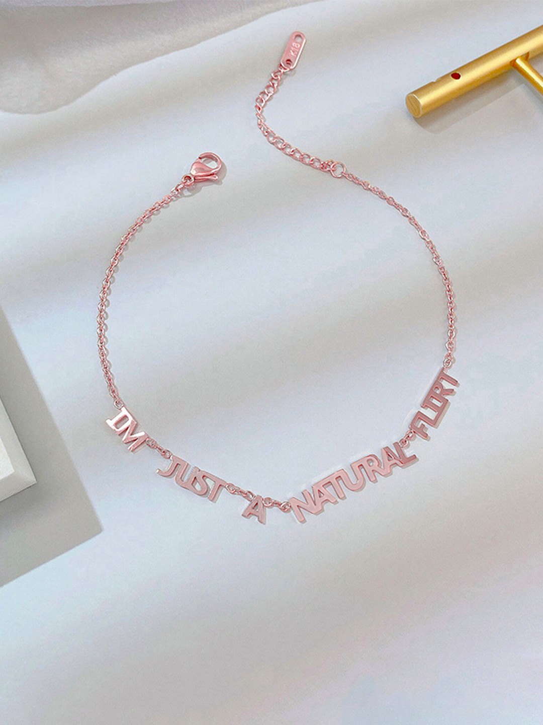 

Yellow Chimes Rose Gold-Toned & Plated Stainless Steel Typography Design Fashion Anklet