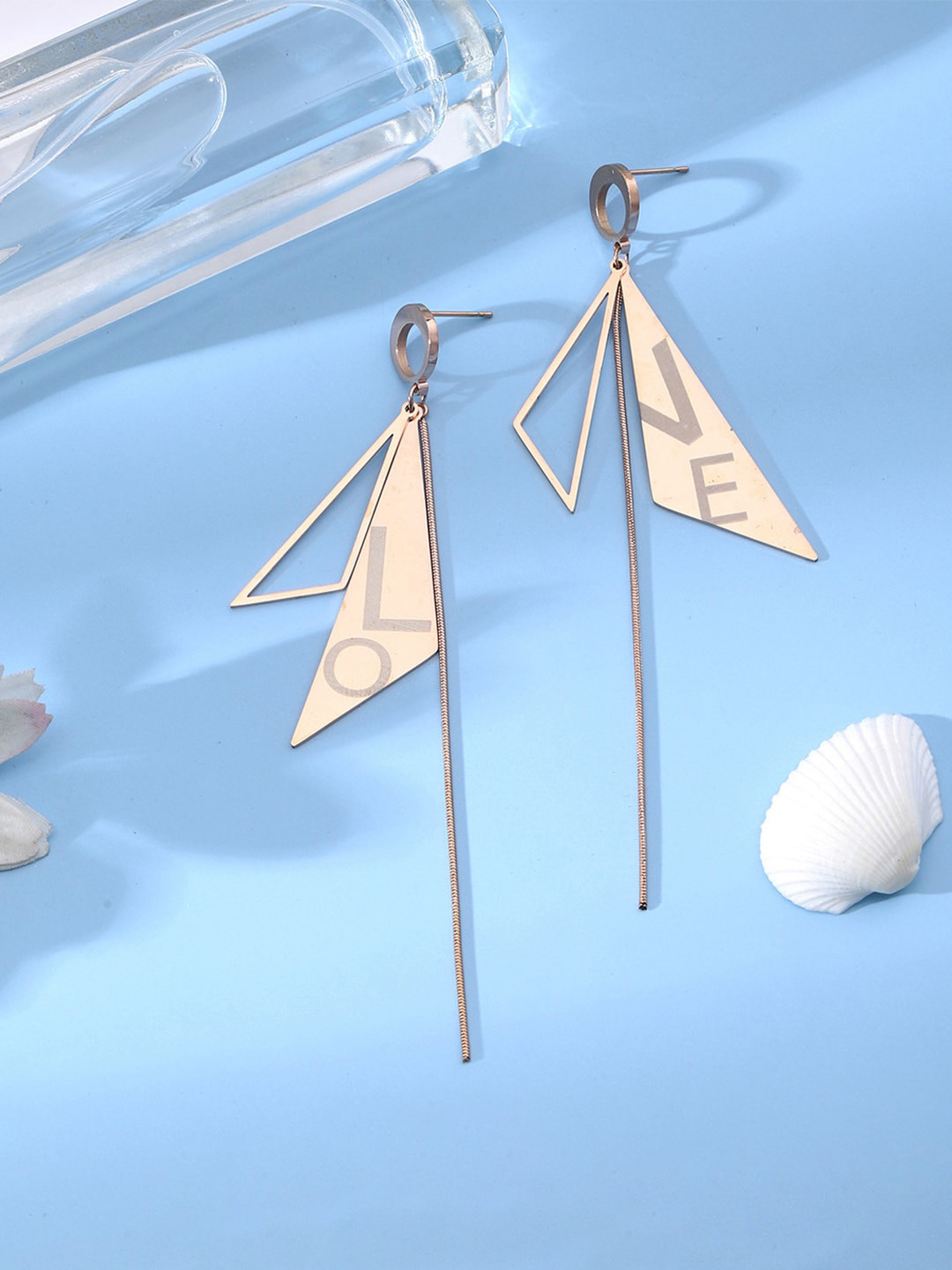 

Yellow Chimes Woman Rose Gold Plated Stainless Steel Geometric Love Long Danglers Earrings