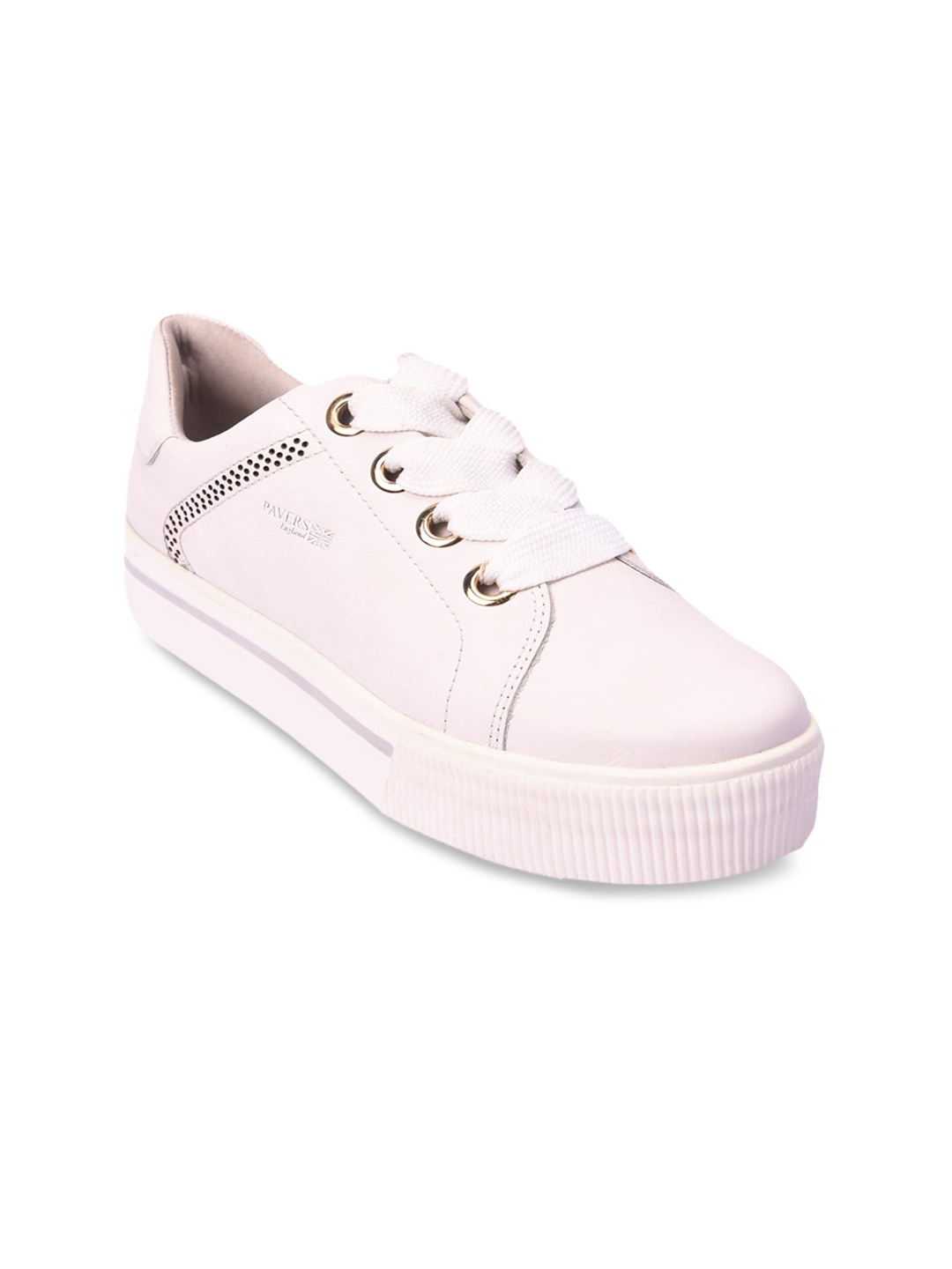 

Pavers England Women White Leather Sneakers