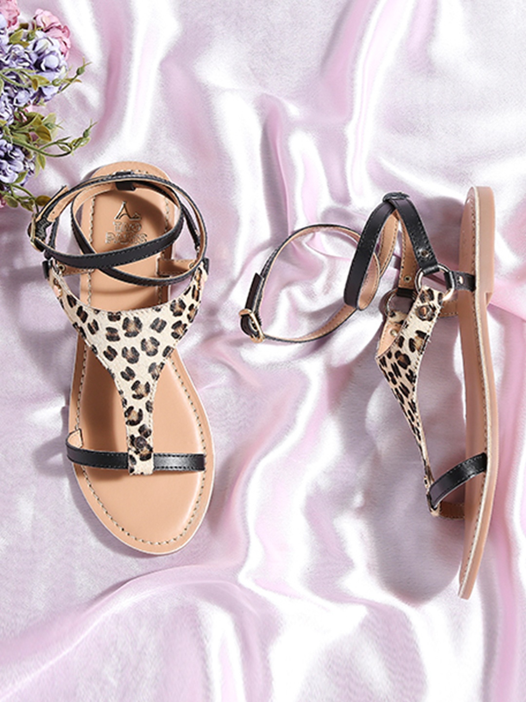 

Tao Paris Women Black Printed Open Toe Flats