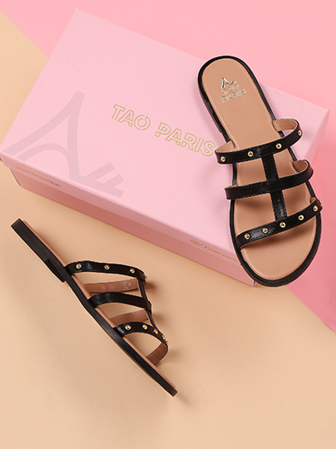 

Tao Paris Women Black Embellished Open Toe Flats