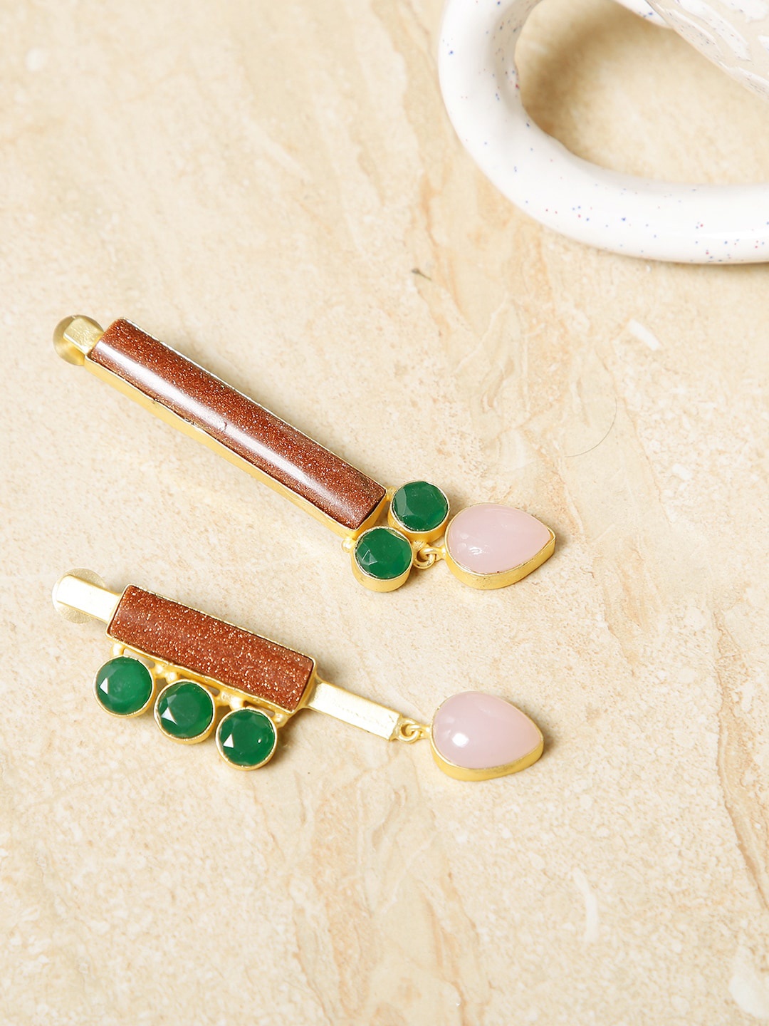 

XAGO Brown & Green Contemporary Drop Earrings