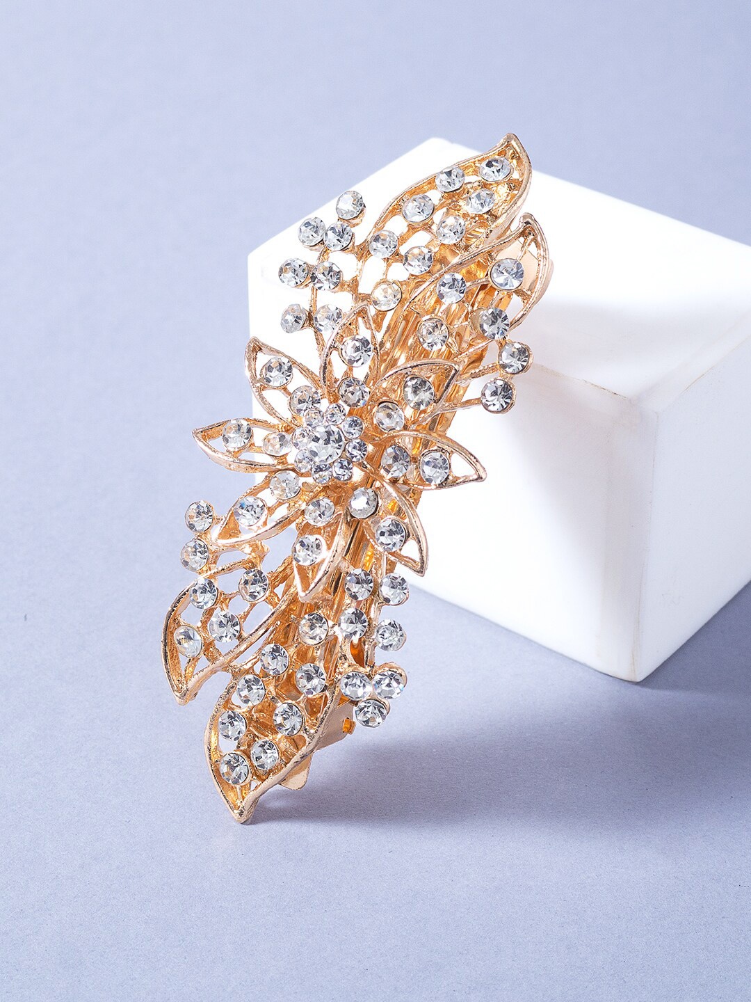 

Golden Peacock Women Gold Plated Rhinestone Embellished French Barrette