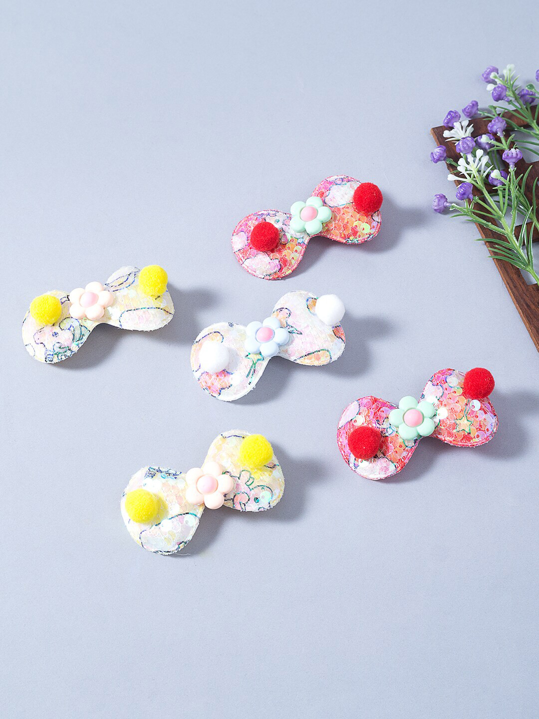 

Golden Peacock Girls Multicoloured Set of 5 Embellished Alligator Hair Clip, Multi