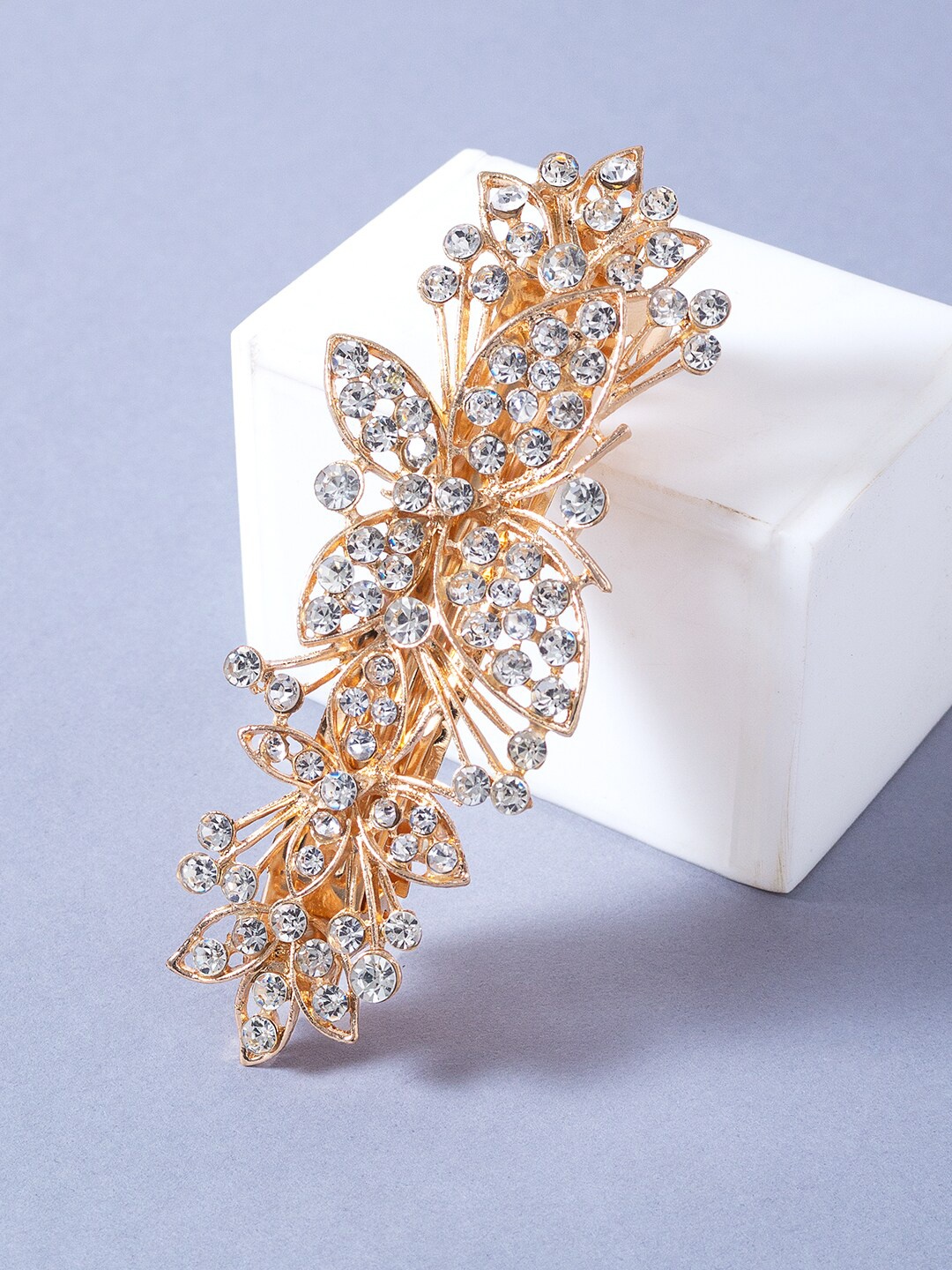

Golden Peacock Women Gold-Toned & White Embellished French Barrette
