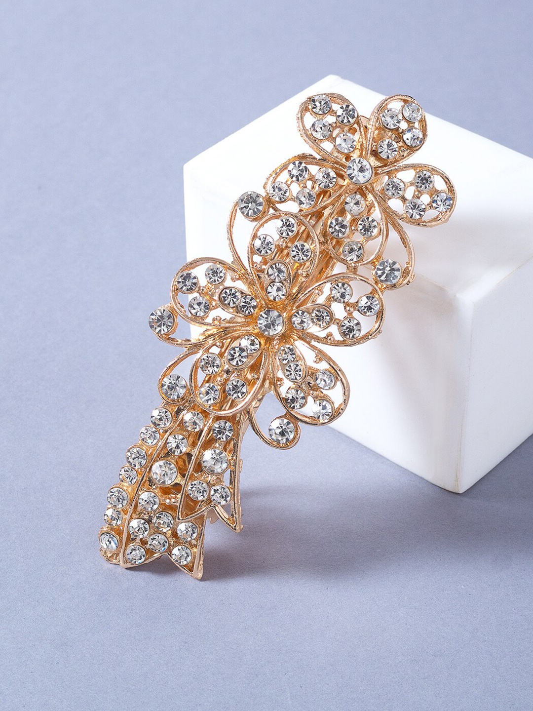 

Golden Peacock Women Gold-Toned & White Embellished French Barrette